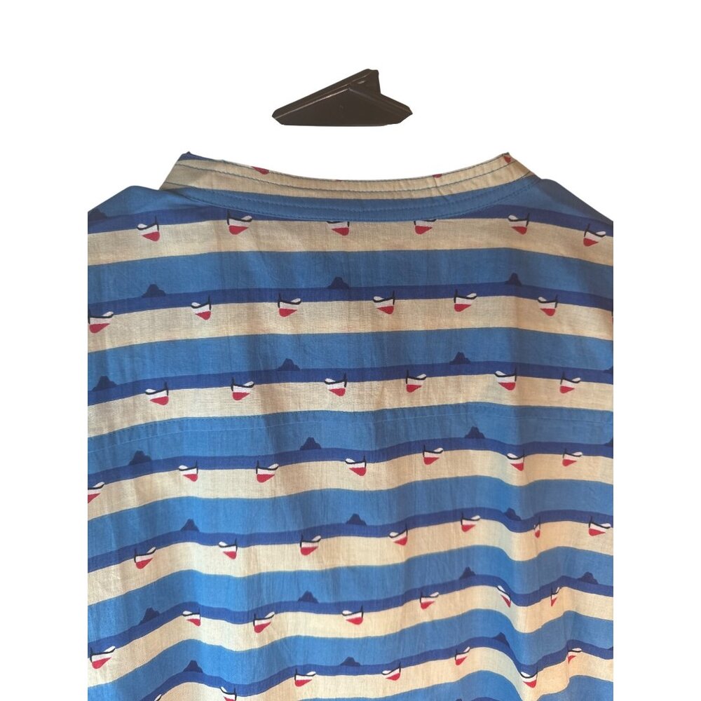 2/$30 Pretty Vacant 4XL Sleeveless Button-Up Shirt Blue Beige Print Cotton Blend - Picture 14 of 16